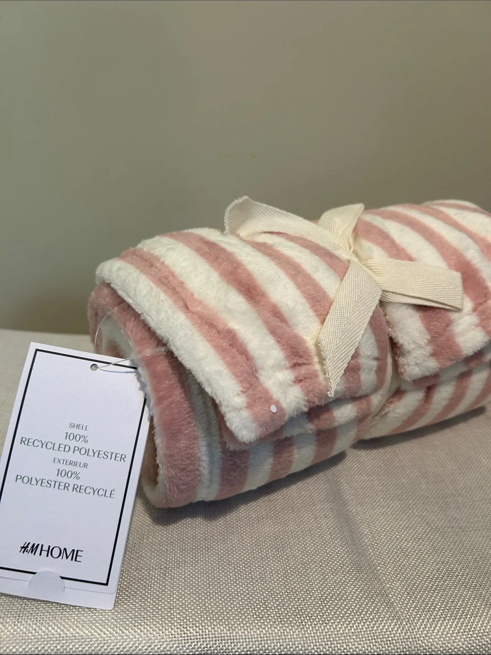 Pink and White Striped Plush Throw